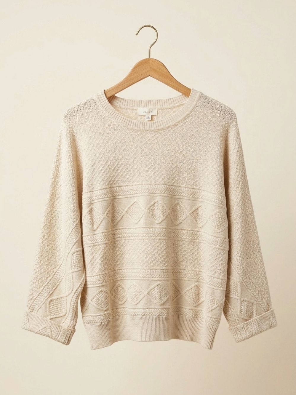 Promesa Cream Textured Crewneck Sweater